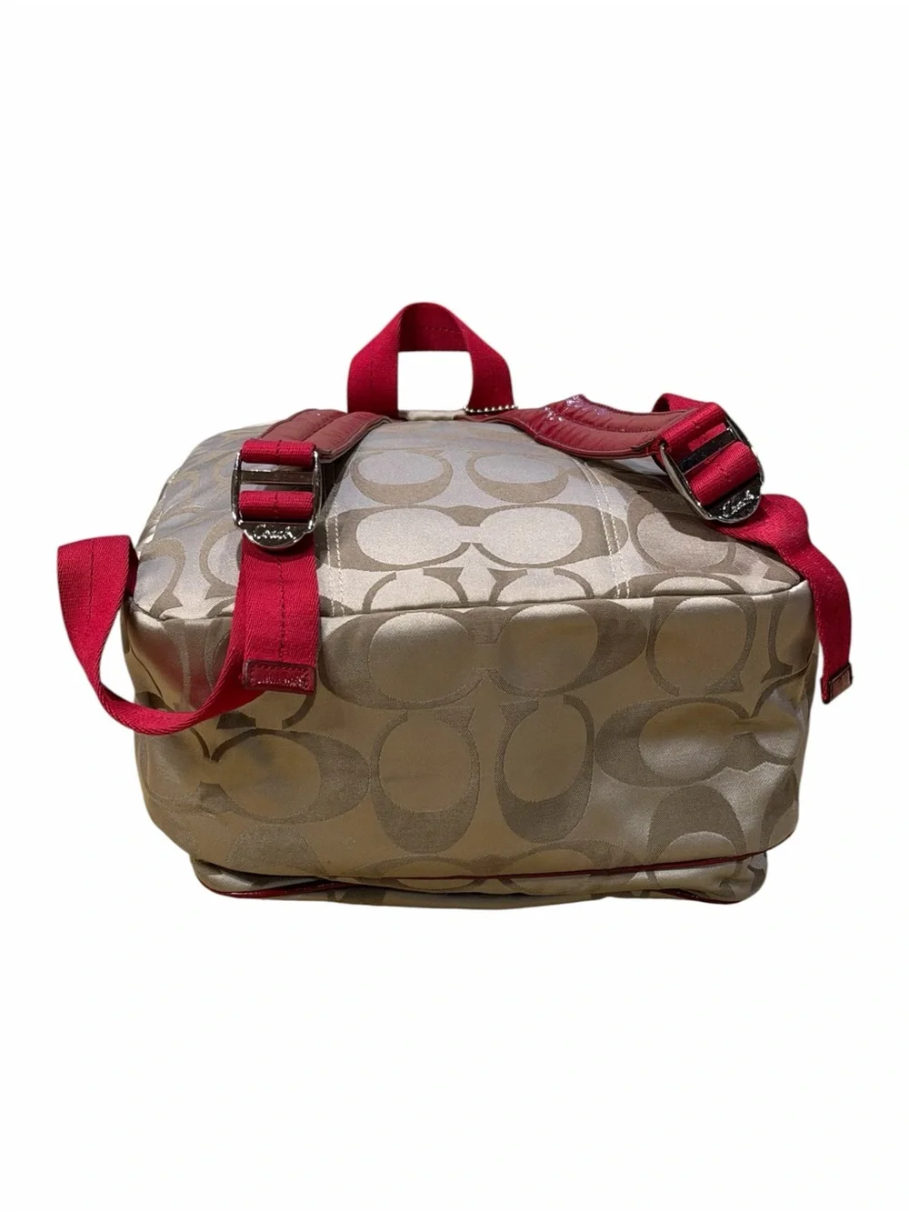 Coach F20046 Poppy Signature Canvas Backpack Red Patent